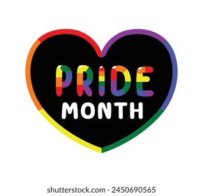 Word Pride Month in Heart Shape Silhouette, Pride Rainbow Background