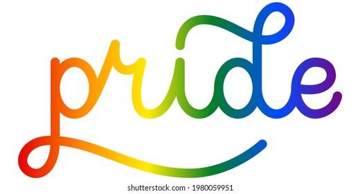 word pride in multicolored gradient. Emblem for pride month. Vector illustration