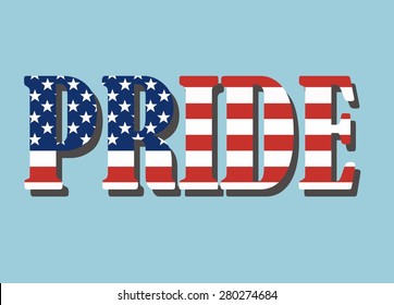 The word Pride, painted in the colors of the American flag. Vector Illustration