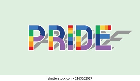 A word "Pride" with rainbow flag and shadow.