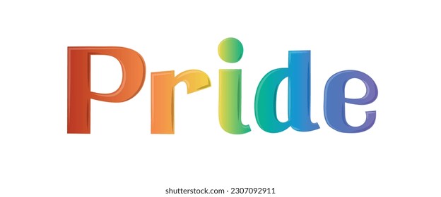 A word "Pride" with rainbow gradient color. LGBTQ Pride Month.