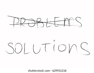 The word problem is crossed out and the word solution is written in black