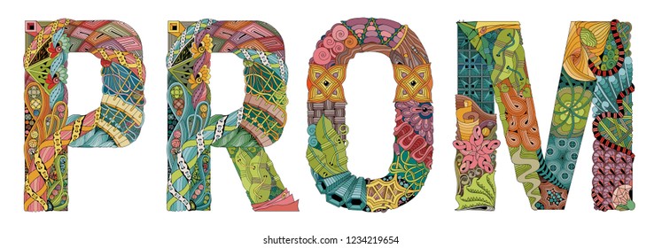 Word PROM. Vector zentangle object for decoration