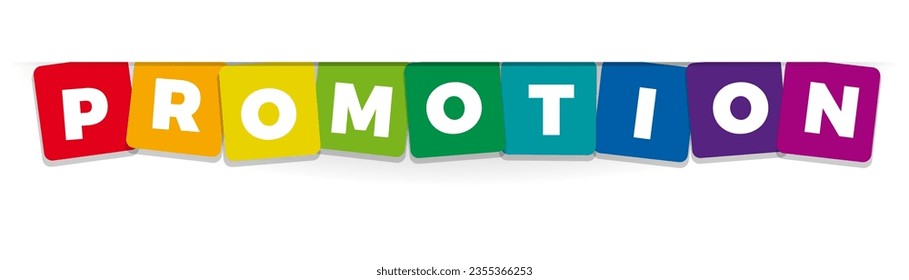 The word Promotion. Vector banner with the text colored rainbow.