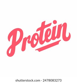 The word protein is displayed in red on a white background