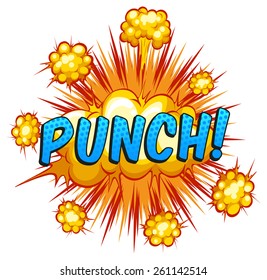 Word 'punch' with cloud explosion background