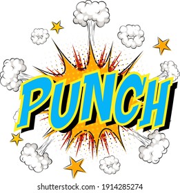 Word Punch on comic cloud explosion background illustration