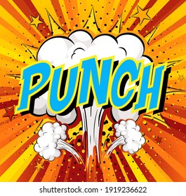 Word Punch on comic cloud explosion background illustration