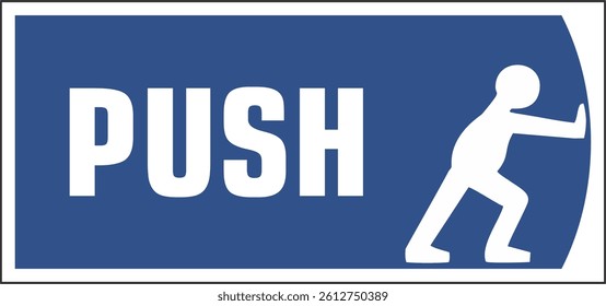 the word PUSH and a person icon pushing forward, indicating a door must be pushed