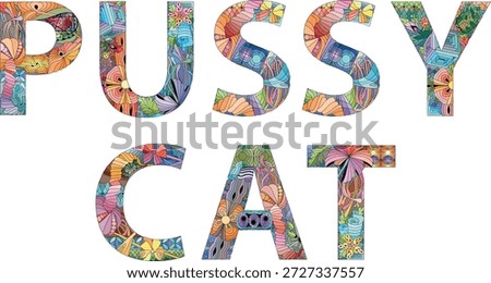 Word PUSSYCAT. Vector zentangle object for decoration