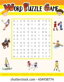 Word puzzle game with sport theme illustration