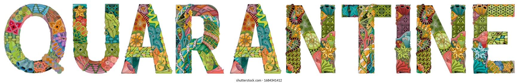Word quarantine. Vector zentangle object for decoration
