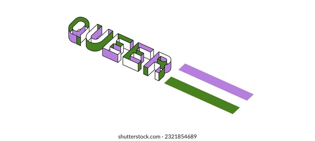 A word "QUEER" 3 dimensions text with queer flag color. 