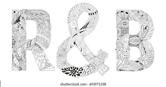 Word R B for coloring. Vector decorative zentangle object
