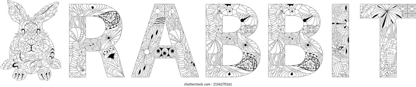 Word rabbit. Vector zentangle object for coloring