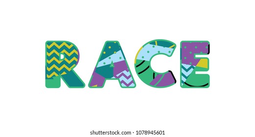 The word RACE concept written in colorful abstract typography. Vector EPS 10 available.