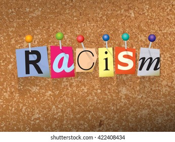 The word "RACISM" written in cut letters and pinned to a cork bulletin board illustration. Vector EPS 10 available.