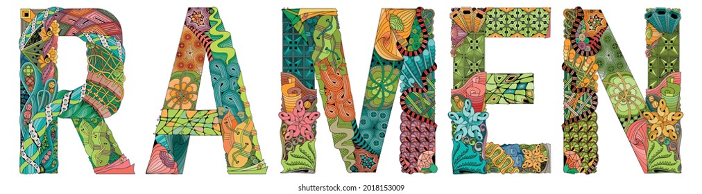 Word RAMEN. Vector zentangle object for decoration