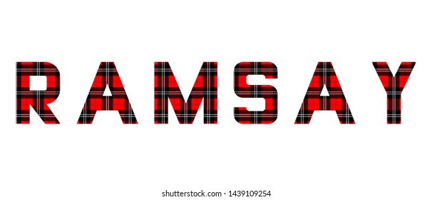 The word "Ramsay" composed of letters from Ramsay tartan.