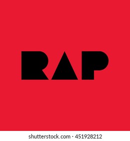 Word rap, style of music. Vector flat design illustration on red background. Element for logo.