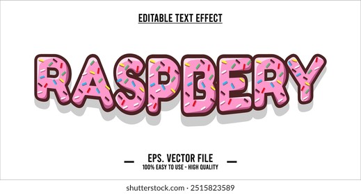 The word RASPBERY is made with pink donut illustration on white background, Vector illustration design.