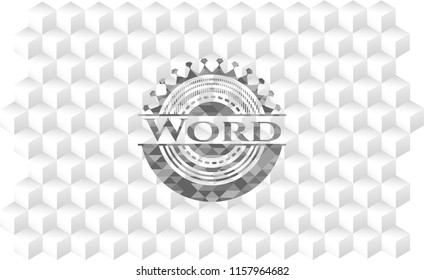 Word realistic grey emblem with cube white background