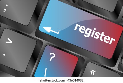 The word Register on a green computer keyboard key to illustrate e-commerce or signing up entering to join a new website, store, or attend an event