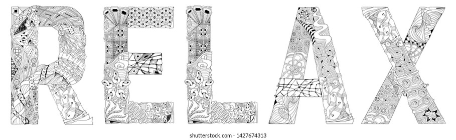 Word RELAX for coloring. Vector decorative zentangle object