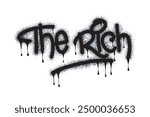The word The Rich graffiti is sprayed in black on white