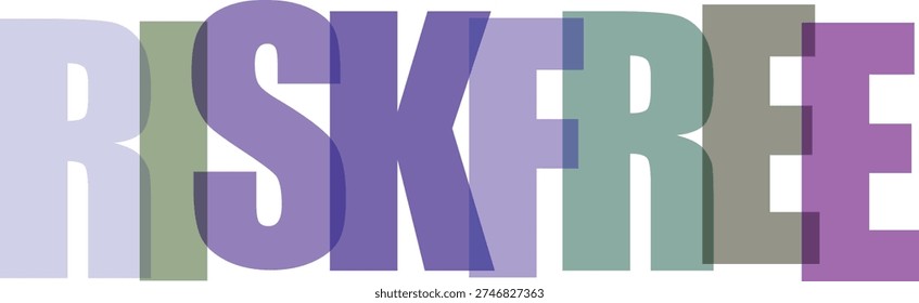 The word 'RISKFREE' is displayed in large, bold, sans-serif letters with a transparent, overlapping effect. Each letter features a distinct color, creating a modern typographic design.