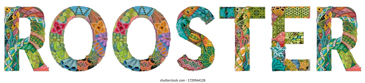 Word rooster. Vector zentangle object for decoration