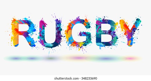 Word "RUGBY". Rainbow splash paint