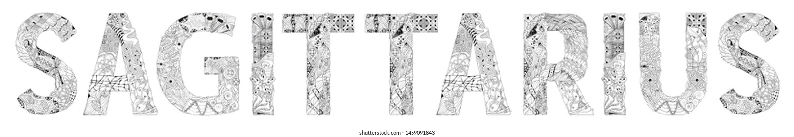 Word Sagittarius. Vector zentangle object for decoration