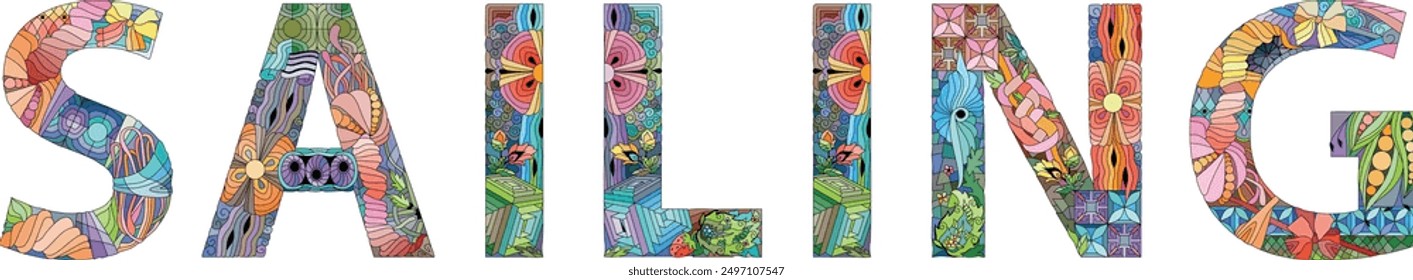 Word SAILING. Vector decorative zentangle object for any purpose
