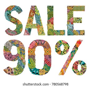 Word SALE 90 percent . Vector decorative zentangle object