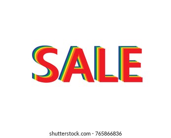 Word sale made of five layers with different colors looking like 3D: blue, green, yellow, orange, red. Each layer under each other