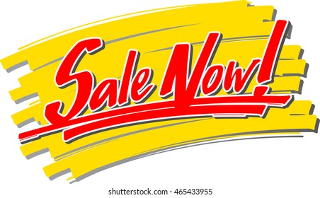 The word "Sale Now!" in script font letters in front of a brush stroke
