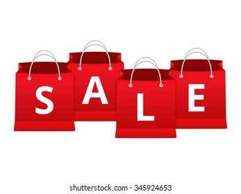 Word Sale on red shopping bags, vector eps10 illustration