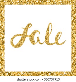 Word sale on a white background. Golden texture. Hand lettering. Vector illustration