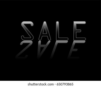 Word SALE with reflection over black. Vector illustration