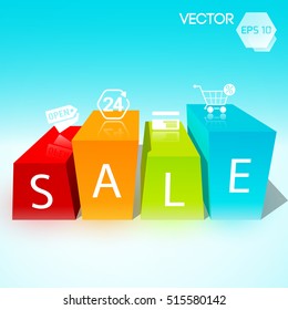 Word sale written on colorful 3d elements design template vector illustration