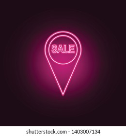 word sales in pin neon icon. Elements of Sale set. Simple icon for websites, web design, mobile app, info graphics