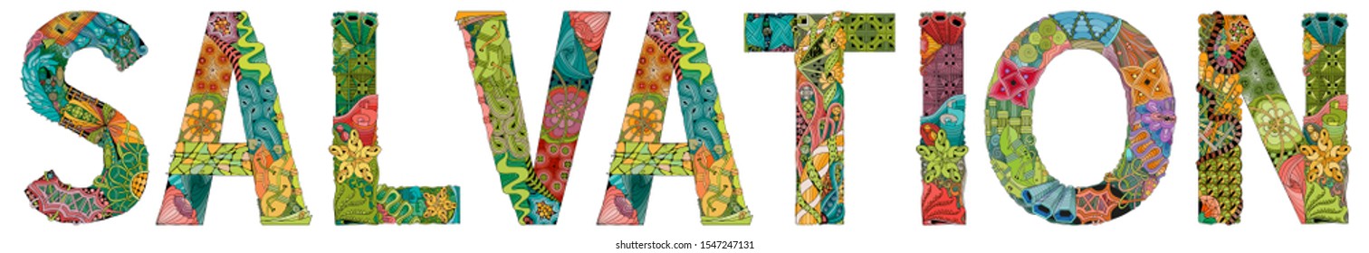 Word salvation. Vector zentangle object for decoration