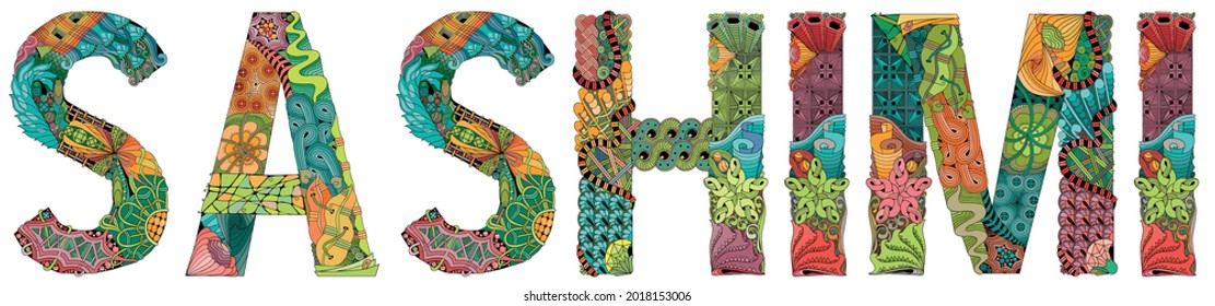 Word SASHIMI. Vector decorative zentangle object
