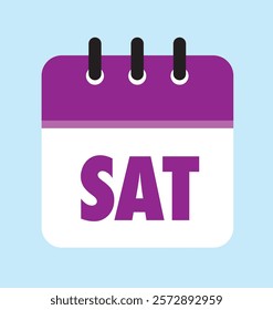 word SAT abbreviations for saturday purple color calendar icon on light sky blue color background, saturday vector illustration