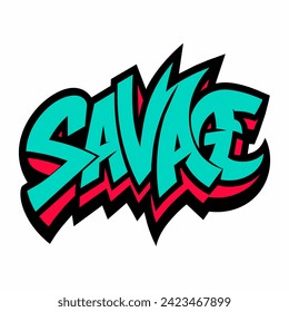 The word SAVAGE in street art graffiti lettering vector image style on a white background.