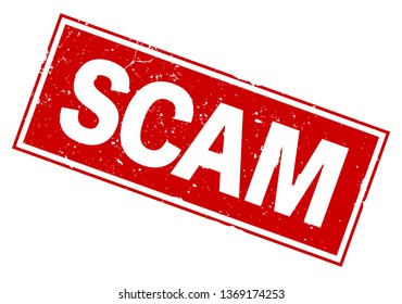 word SCAM on red rubber stamp print