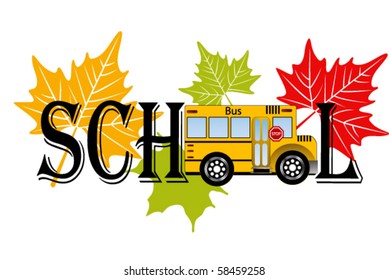 Word SCHOOL - school bus in place of "O's"