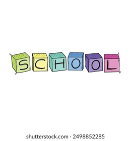 Word School on kids on multicolor cubes