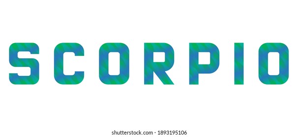 Word "Scorpio" from aquamarine letters in white background